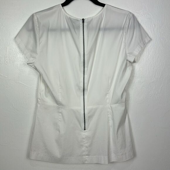 Theory White Carrian Precise Short Sleeve Peplum Blouse Top Size L - Picture 4 of 9